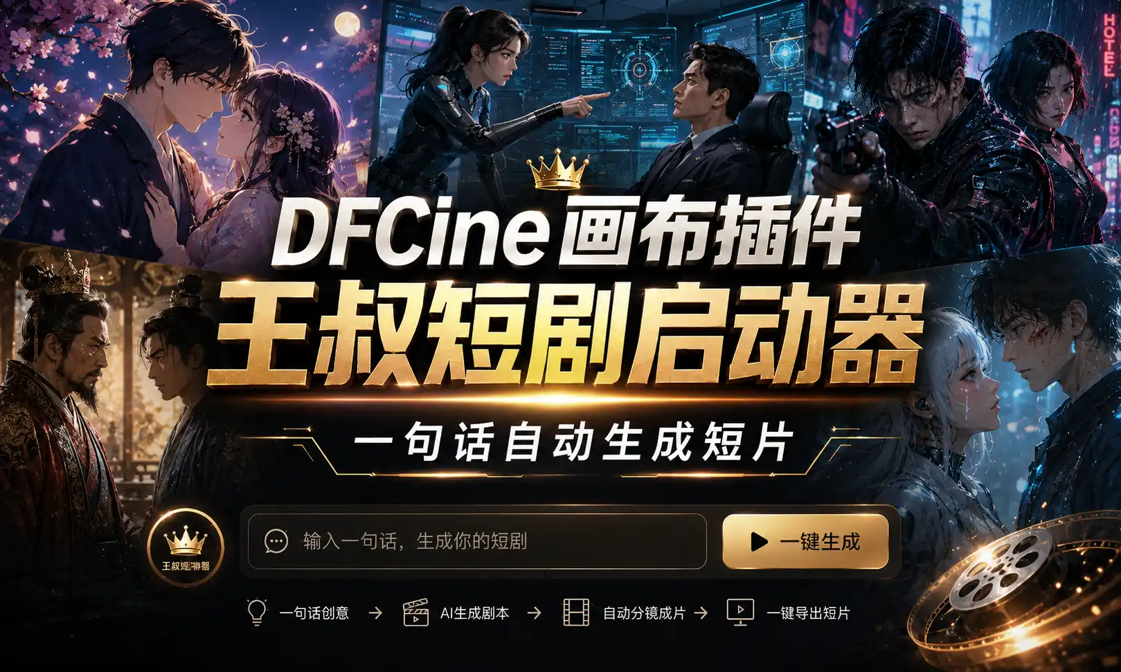 DFCine画布插件：王叔短剧启动器，一句话生成AI短片。-数字折叠